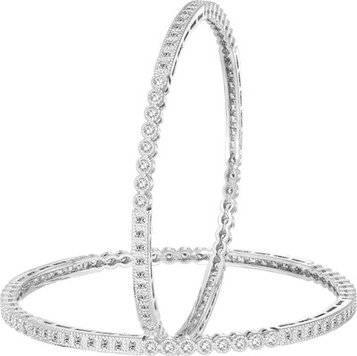 PEORA Alloy Cubic Zirconia Silver Bangle Set(Pack of 2)
