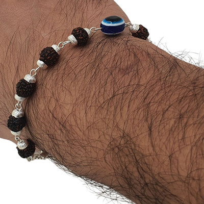 HAPPY CREATION Rudraksha, Evil Eye Silver Bangle