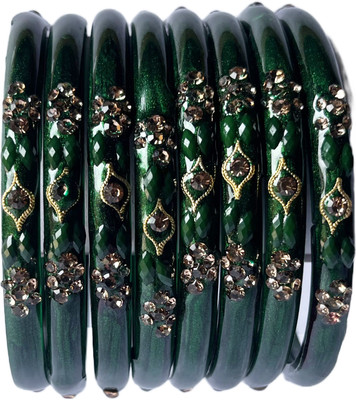 Karaavi Glass Crystal Enamel Bangle Set(Pack of 8)