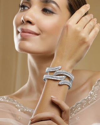 DENICRAAS Alloy Cubic Zirconia Rhodium Bangle Set(Pack of 2)