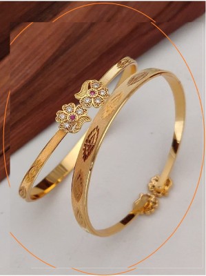 HHJEWELRY Brass, Copper Gold-plated Bangle Set(Pack of 2)