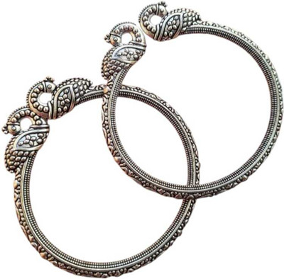 MARWARI TRADERS Brass, Oxidised Silver Silver Coated Bangle Set(Pack of 2)
