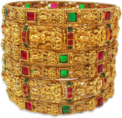 Chigold Alloy Ruby Gold-plated Bangle Set(Pack of 6)