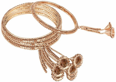 Mode Mania Brass Cubic Zirconia Gold-plated Bangle Set(Pack of 4)