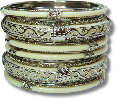 FOMMOO Brass Silver Coated Bangle Set(Pack of 6)