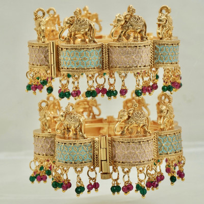 Panini Jewels Copper Pearl, Ruby Gold-plated Bangle Set(Pack of 2)