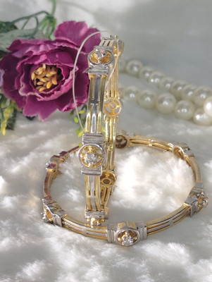 ROYAL GLORY Brass Cubic Zirconia Gold-plated Bangle Set(Pack of 2)