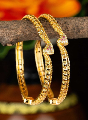 DH JEWELLS Brass Cubic Zirconia, Diamond Gold-plated Bangle Set(Pack of 2)