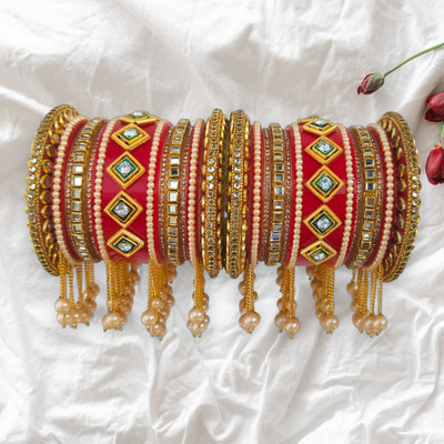 Swara Plastic Beads, Pearl, Cubic Zirconia Gold-plated Bangle Set(Pack of 26)