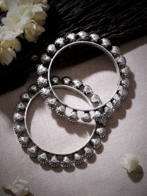 RUBANS Alloy Silver Bangle Set(Pack of 2)