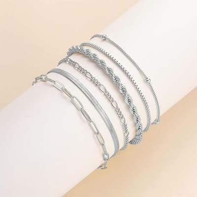 Bawree Metal Silver Coated Bracelet Set(Pack of 8)