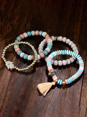Unwind by Yellow Chimes Alloy Beads Bracelet Set(Pack of 4)