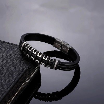 Fashion Frill Leather Silver Bracelet