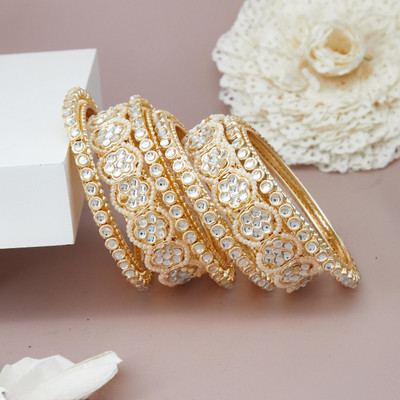 CZ STONE Brass Gold-plated Bangle Set(Pack of 6)