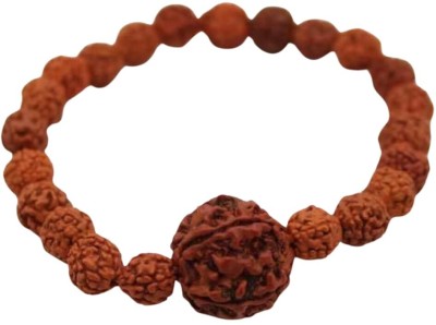 Prayverse by Natural Five Mukhi Rudraksha Stretchable Bracelet for Men and Women Brass Bracelet