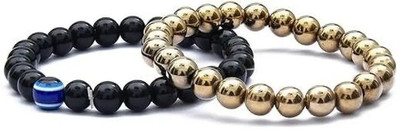 Agatesvibe Golden Pyrite, Crystal, Evil Eye, Black Obsidian Agate Bracelet(Pack of 2)