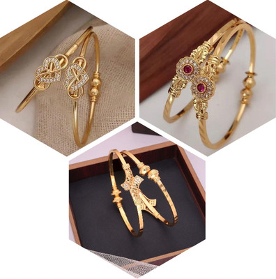 Dressberry Brass Diamond Gold-plated Bangle(Pack of 3)
