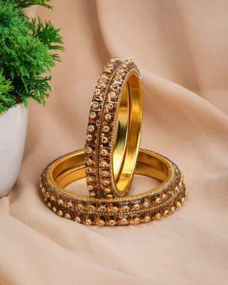 ShiyaShree Brass Pearl, Cubic Zirconia, Diamond, Crystal Gold-plated Bangle Set(Pack of 4)