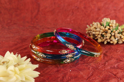 ZULKA Glass Diamond, Zircon Bangle Set(Pack of 4)