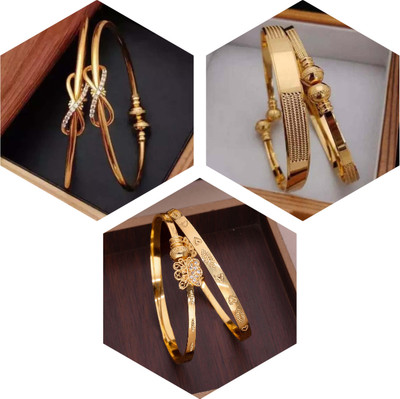 VEDDAA Brass Diamond Gold-plated Bangle Set(Pack of 3)