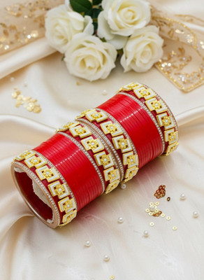 Shareek Alloy Ruby Gold-plated Bangle Set(Pack of 2)