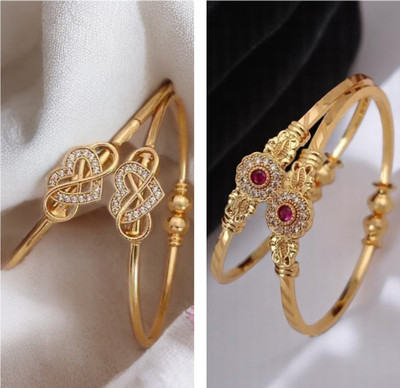 Hetshree Brass Diamond Gold-plated Bangle Set(Pack of 4)