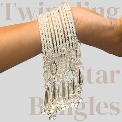 srintana Alloy Crystal Silver Coated Bangle Set(Pack of 10)