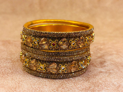 Crazy art gallery Resin Zircon Gold-plated Bangle Set(Pack of 6)