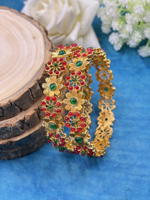 kewai Alloy Diamond Gold-plated Bangle Set(Pack of 2)