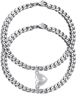 ruby collection Stainless Steel Sterling Silver Bracelet Set(Pack of 2)