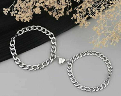 ruby collection Stainless Steel Sterling Silver Bracelet Set(Pack of 2)
