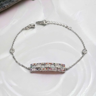 AMONROO Sterling Silver Cubic Zirconia Silver Tennis Bracelet