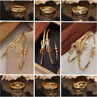 brado jewellery Brass Diamond Gold-plated Bangle(Pack of 9)