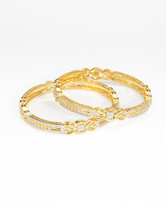 Zevarly Alloy Cubic Zirconia, Zircon Gold-plated Bangle Set(Pack of 2)