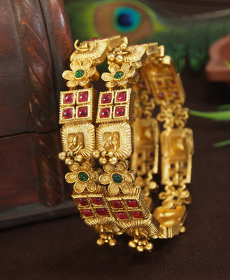 OrnaDzn Zevellery Alloy Beads Gold-plated Bangle Set(Pack of 2)