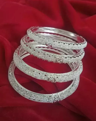 mnjewelery Alloy Cubic Zirconia Silver Bangle Set