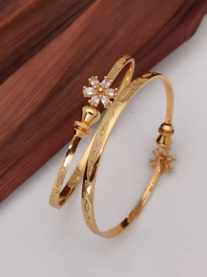 HouseOfCommon Brass Diamond Gold-plated Bangle Set(Pack of 2)