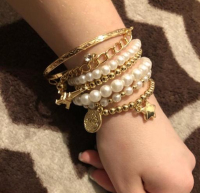 VIDALI Alloy Pearl Gold-plated Bracelet Set(Pack of 6)