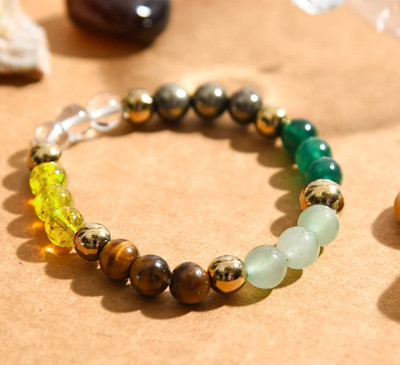 Vj crystal creations Pyrite, Green Aventurine, Citrine + Golden, Tiger's Eye, Citrine, Clear Quartz, Green Jade Jade, Quartz Bracelet