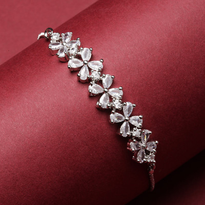 ZENEME Brass Cubic Zirconia Rhodium Bracelet