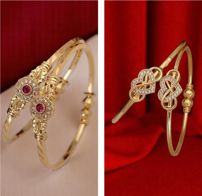 Hetshree Brass Diamond Gold-plated Bangle Set(Pack of 4)