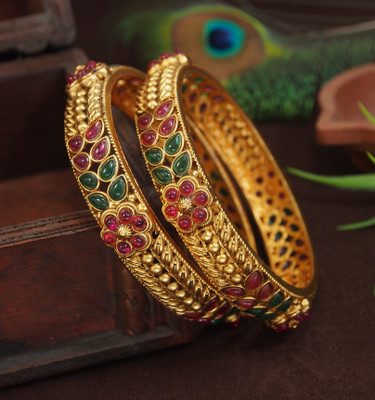 OrnaDzn Zevellery Alloy Beads Gold-plated Bangle Set(Pack of 2)