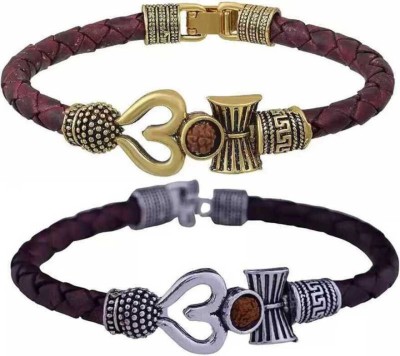 Jewelswonder Leather Garnet Gold-plated, Silver Coated Kada(Pack of 2)