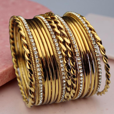 navjai Metal, Stone, Alloy Zircon Silver Bangle Set(Pack of 20)