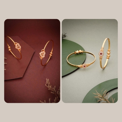 VEDDAA Brass Diamond Gold-plated Bangle Set(Pack of 4)