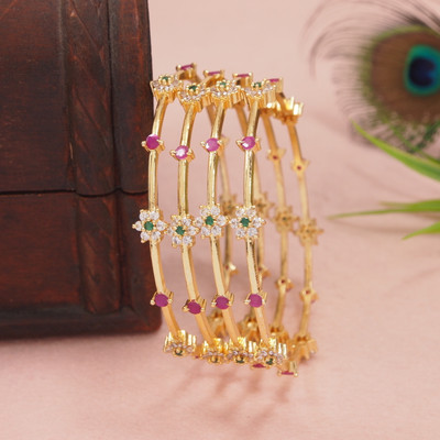 Jewwel Brass Gold-plated Bangle(Pack of 4)