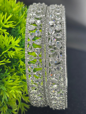 MTC Brass Cubic Zirconia Silver Coated Bangle Set(Pack of 2)