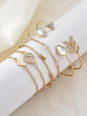 Zaphariq Alloy Cubic Zirconia Gold-plated Bracelet Set(Pack of 6)