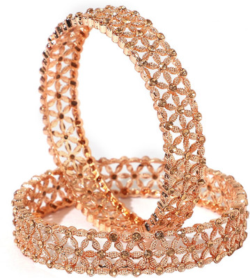 Art Cottage Brass Crystal Copper Bangle Set(Pack of 2)