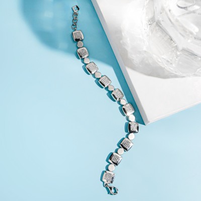 Olluu Sterling Silver Cubic Zirconia Rhodium Bracelet